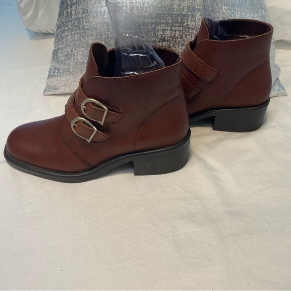 Leather Craft Brown Marcia Ankle Boots Moto Buckle Strap Made in Brazil SZ 7 - Picture 4 of 14